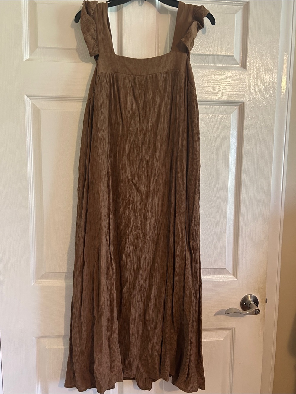JODIFL Brown Midi Dress with Ruffle Straps